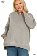 ._ 1017 Plus Pigment Dye Fleece Hi Low Hem Pullover with Pock