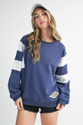 9143GK Varsity Stripe Graphic Patch Sweatshirt