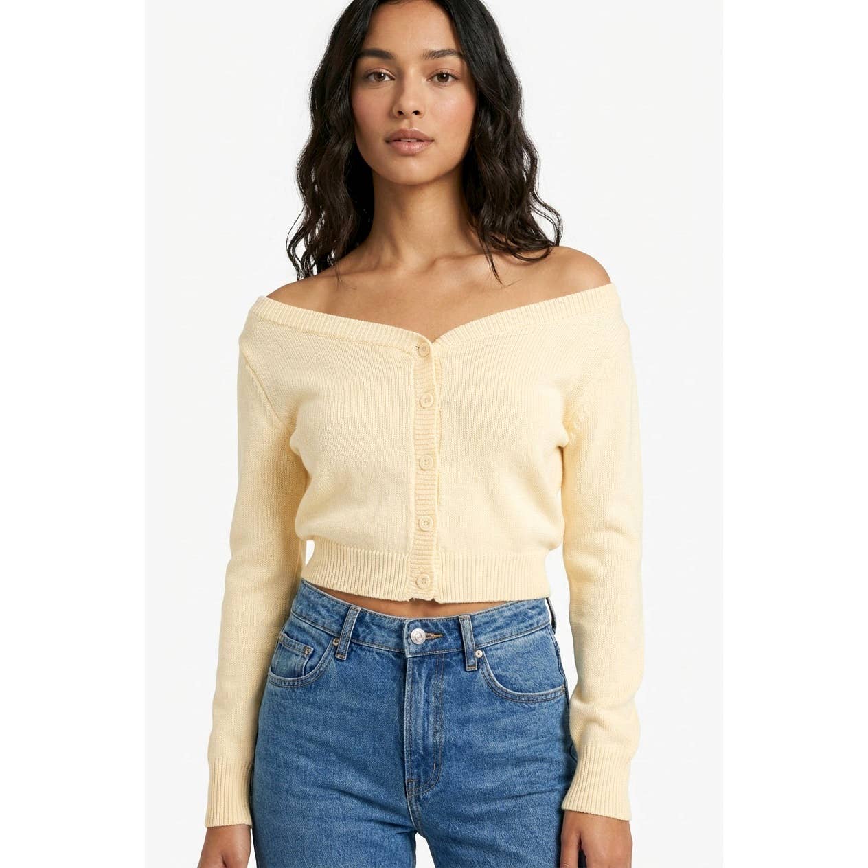 Off the Shoulder Long Sleeve Crop Sweater Top