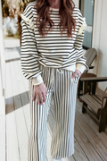 Striped Ruffle Trim Top and Drawstring Loose Pant Set (S-Xl)