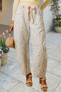 Grommet Knot Waist Floral Barrel Leg Jeans