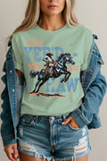 Women Cowboy Graphic Print Short Sleeve Loose Top
