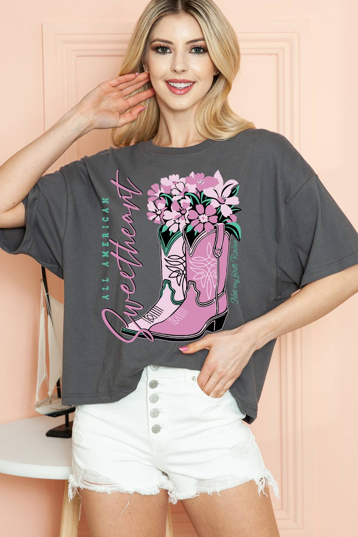 Women American Boots Graphic Print Short Crop Top