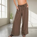 ',.Drawstring Elasticband Waist Wide Pants w/ Pockets
