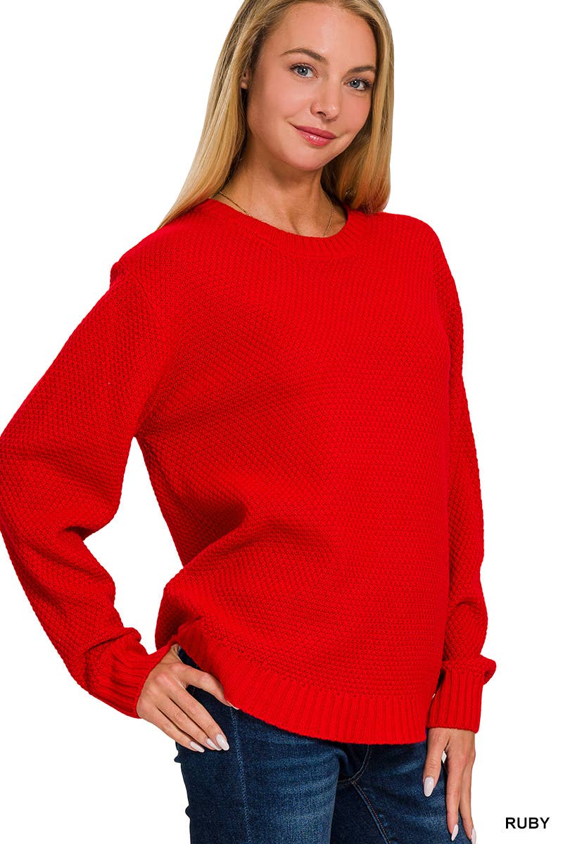 1016 Round Neck Waffle Knit Basic Sweater SI-24844