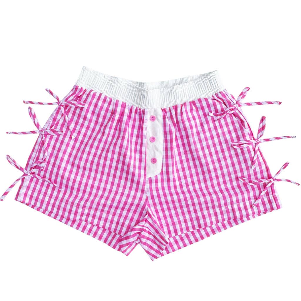 BB-4828 Button Bow Gingham Boxer Short Pink