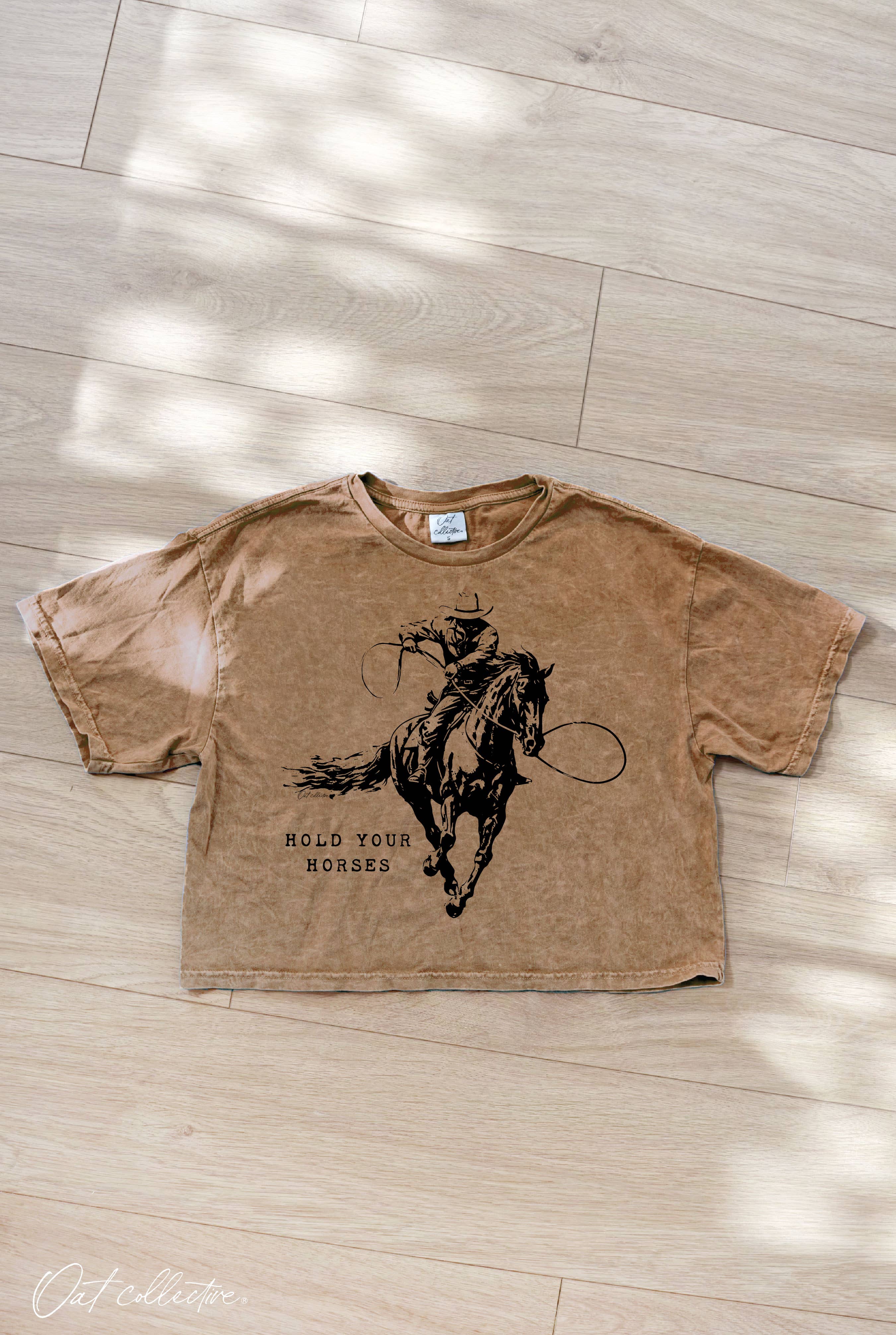 Hold Your Horses Cropped Mineral Graphic Top