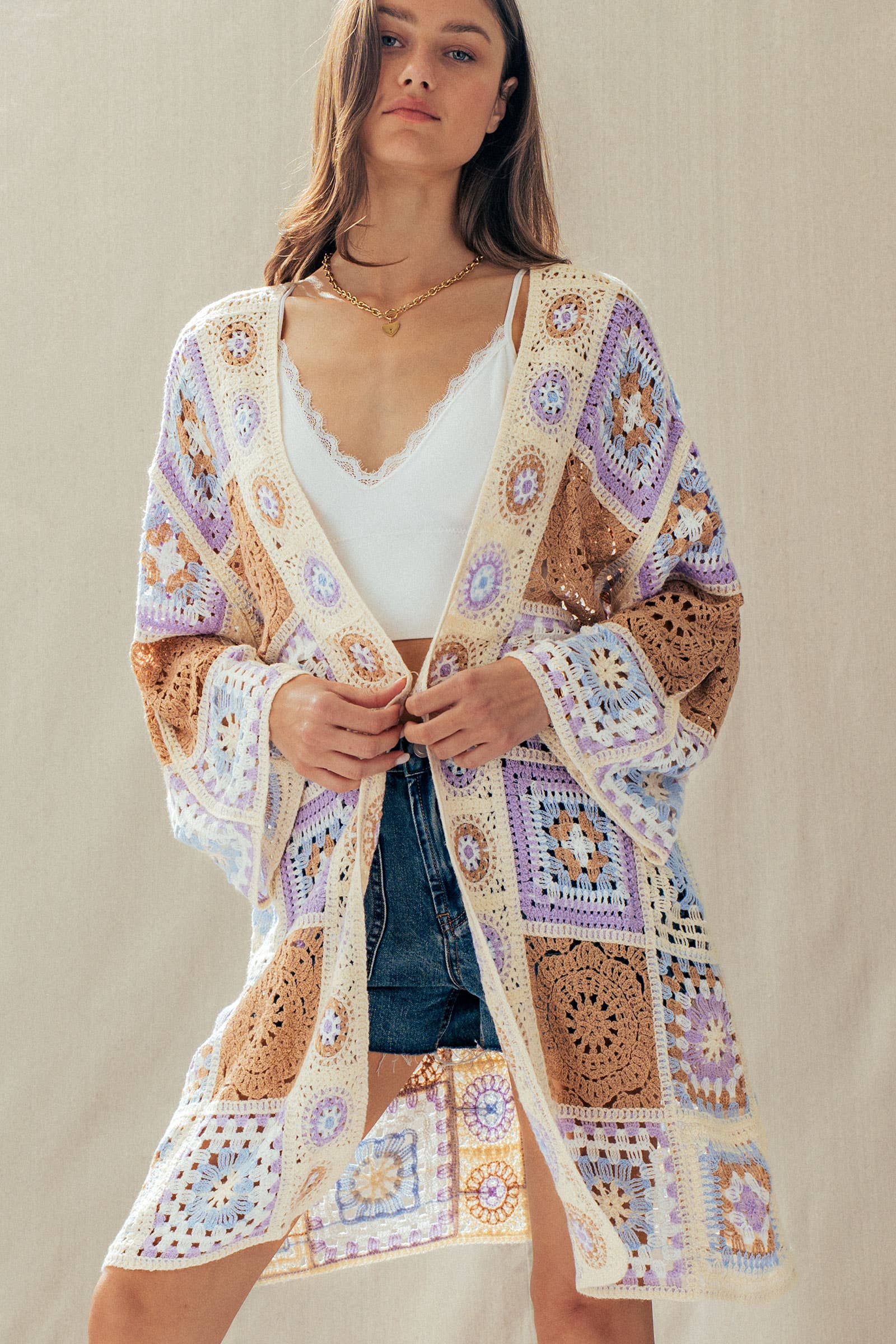 Granny Square Crochet Patchwork Duster Cardigan