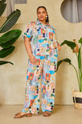 Plus Size Printed Button Front Short Sleeve Shirt
