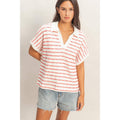 Striped Dolman Sleeve V-Neck Collared Top