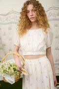 Floral Embroidery Clip Dot Pattern Crop Top