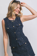 0805 Sequin Button Tweed Vest SI-28316