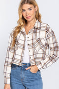 .SI-23312 Fitted Long Slv Plaid Jacquard Crop Shirt
