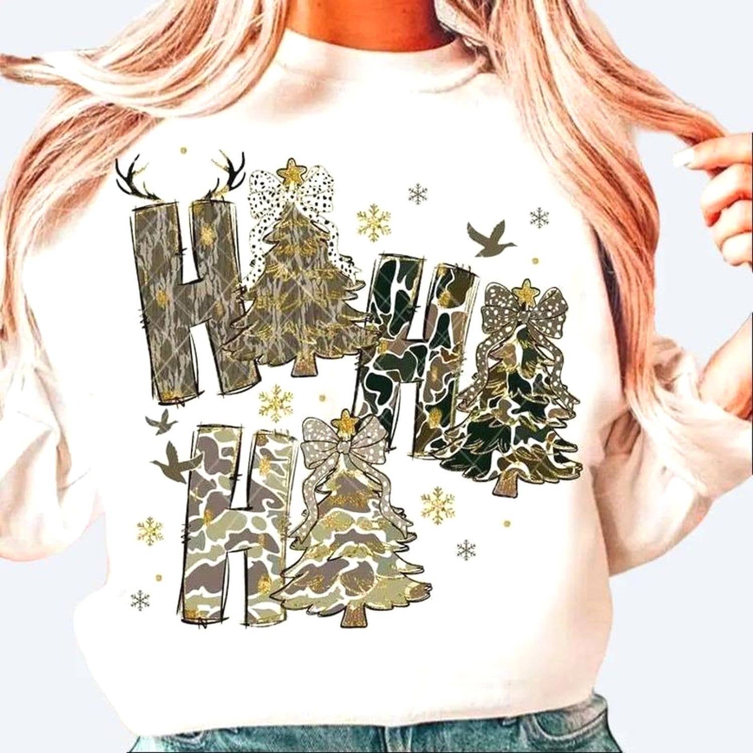 Blink Ho Ho Ho Christmas Tree Crewneck Sweatshirt Coquette