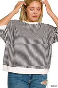 0225 Plus Striped Contrast Trim Banded Bottom Top SI-29521
