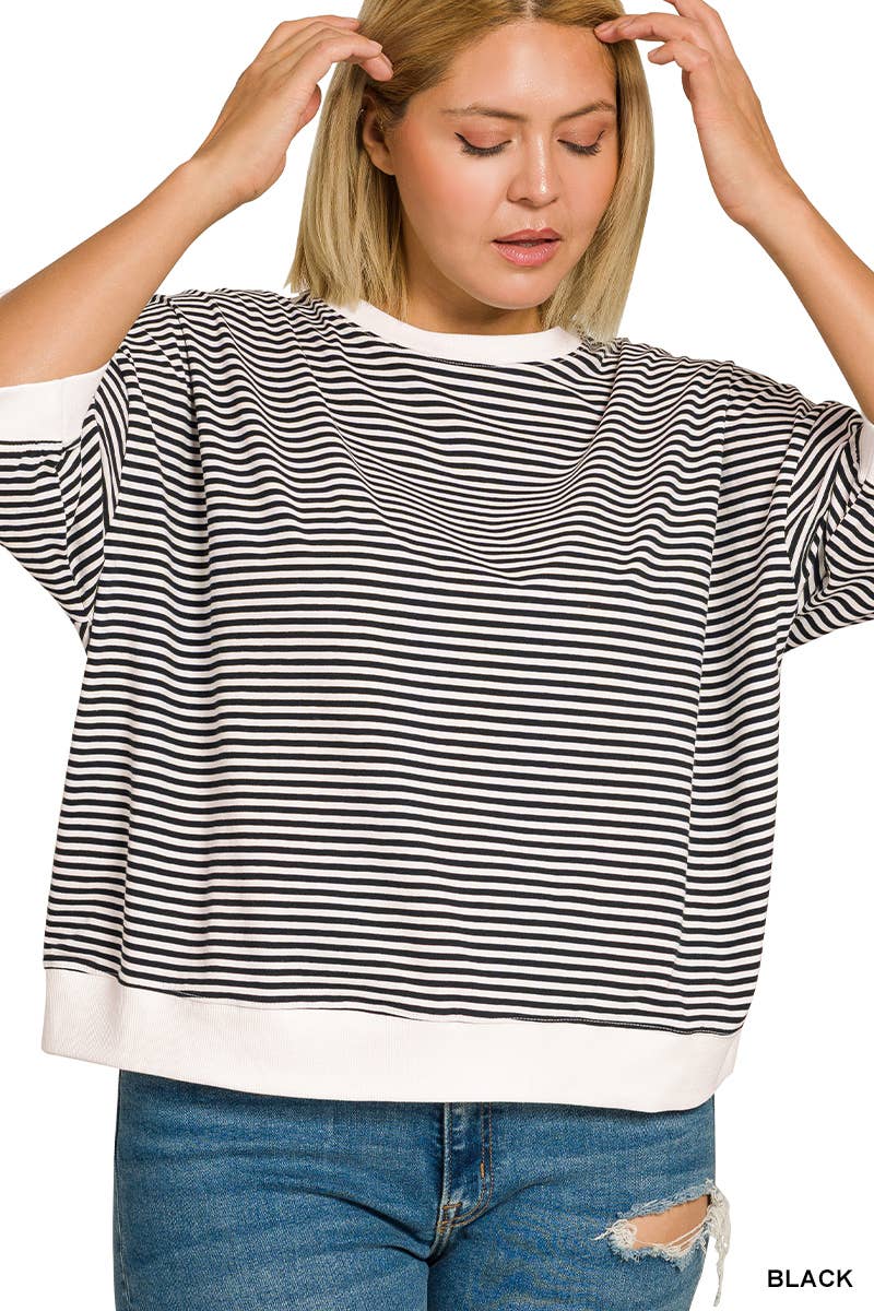 0225 Plus Striped Contrast Trim Banded Bottom Top SI-29521