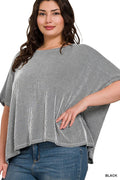 `.Plus Size Ribbed Striped Oversized Short Slee
