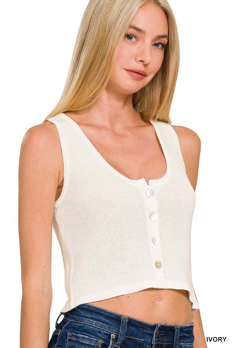 .SI-26725 Button Up Cropped Sweater Vest