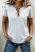 Plus Size Raw Seam Color Block Buttoned Henley Tee (S-4X)