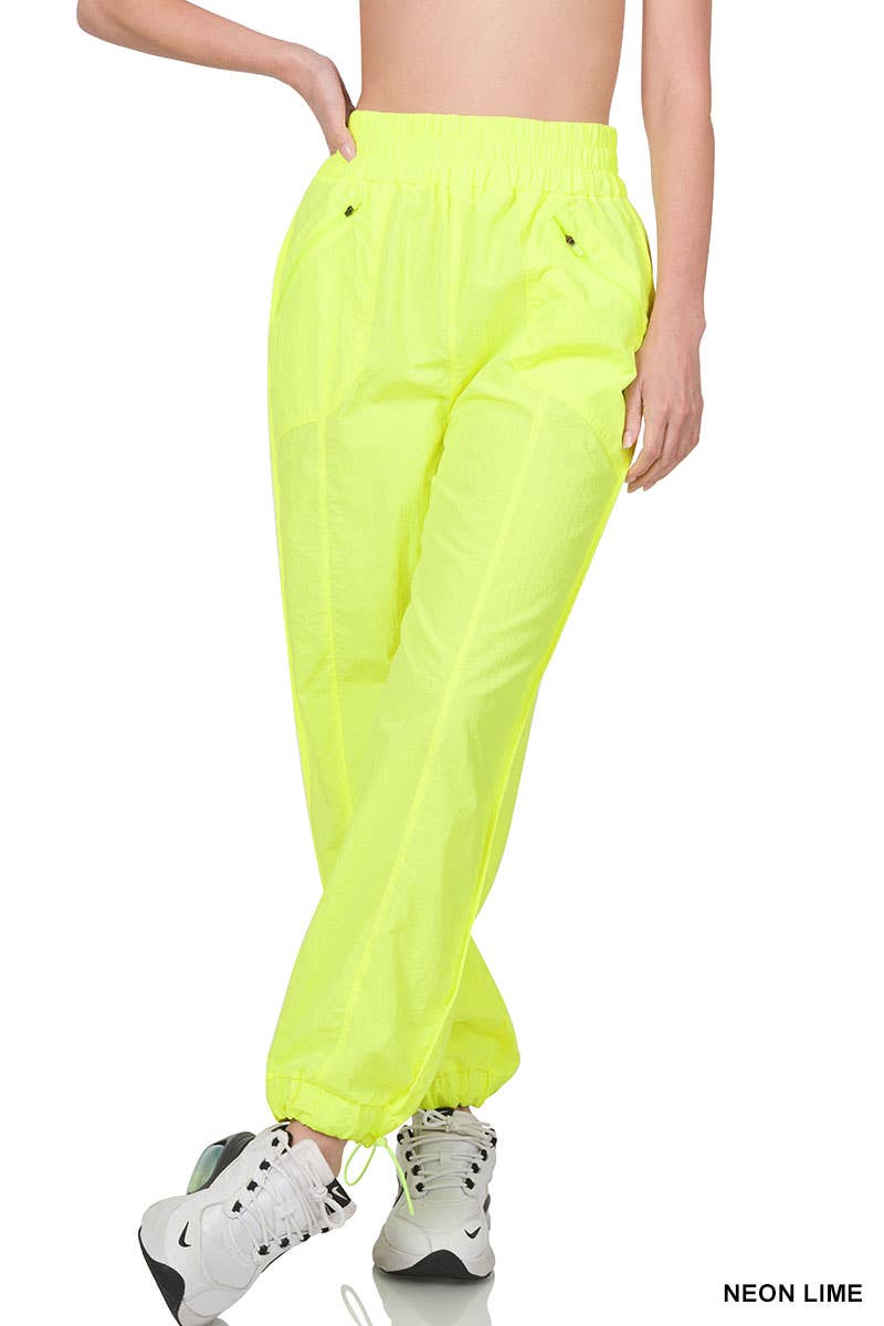 `.Windbreaker Smocked High Waistband Jogger Pants