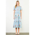 Short Sleeve Striped Floral Detail Tiered Dress