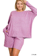 0108 Plus Soft Melange Long Sleeve Tee & Shorts Set SI-29016