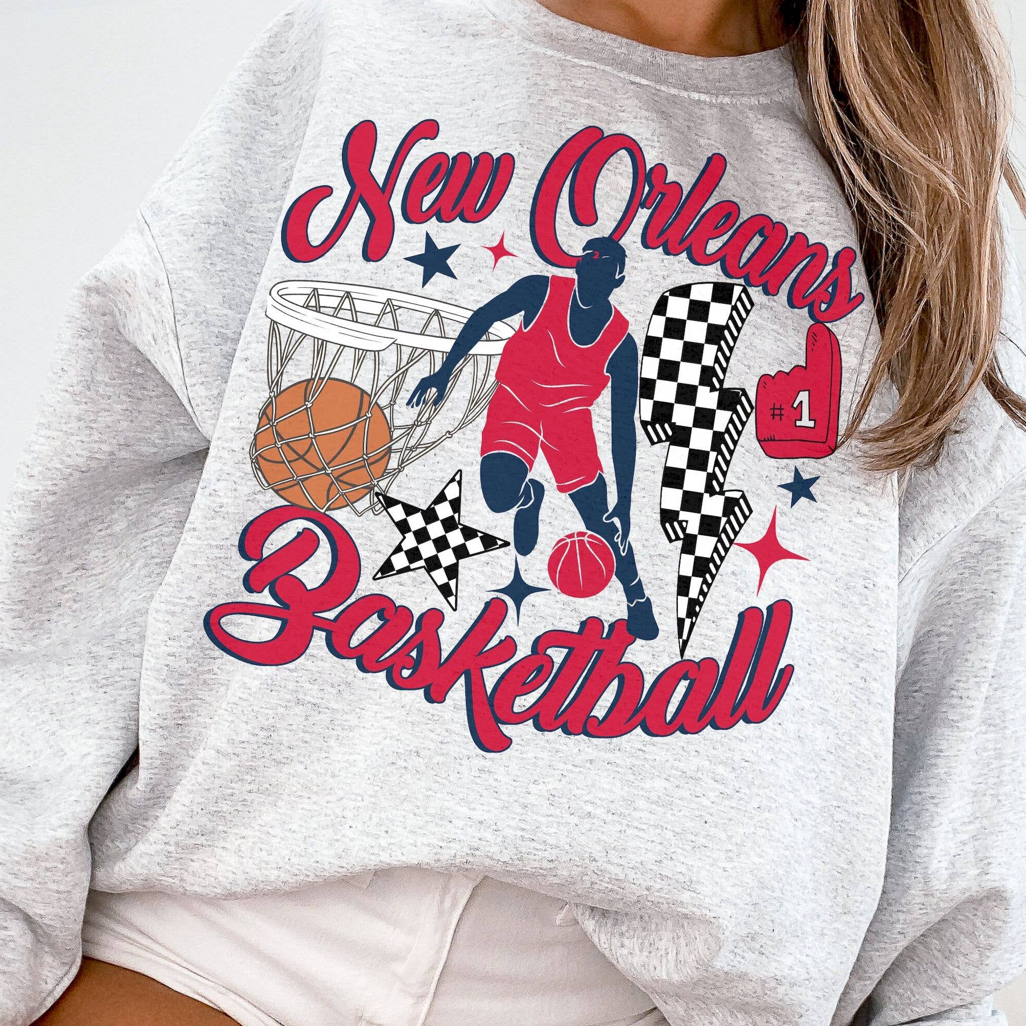 Retro Groovy New Orleans Pelicans Basketball Sweatshirt