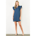 Flutter Sleeve Split Neck Textured Dress