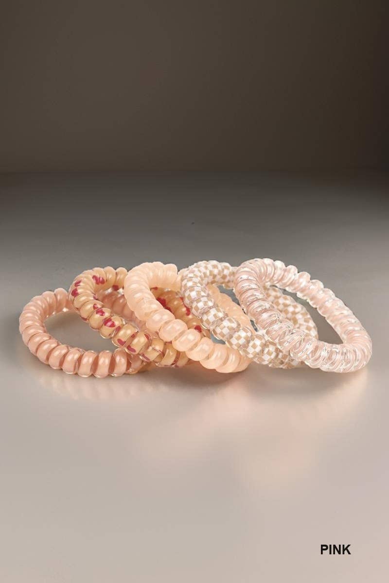 .1214 Assorted Solid Flower Checker Hair Coil Ties SI-25757