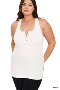 .SI-24015 Plus Ribbed Button Closure Tank Top 0610