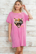 Women Tiger Graphic Print Mineral Wash Tunic Dress