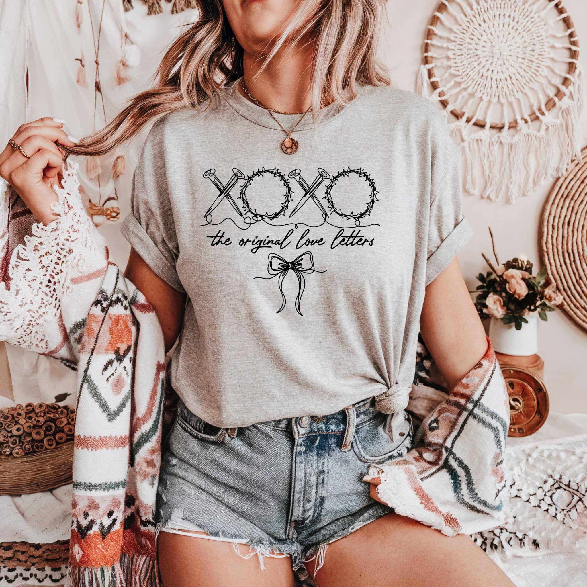 New Xoxo Love Letters Grey Tultex Faith Spring Graphic Tee
