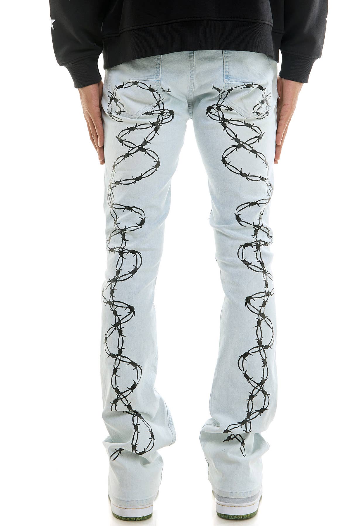 Barbed Wire Print Flare Jeans