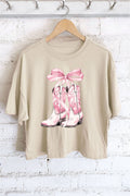 Coquette Ribbon Bow Western Boots Graphic Long Crop Top