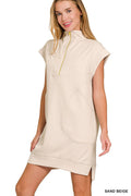 Textured Knit Jacquard Quarter Zipper Dress