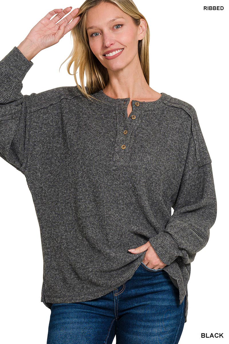 ...1028 Ribbed Brushed Hacci Melange Henley Sweater SI-27132