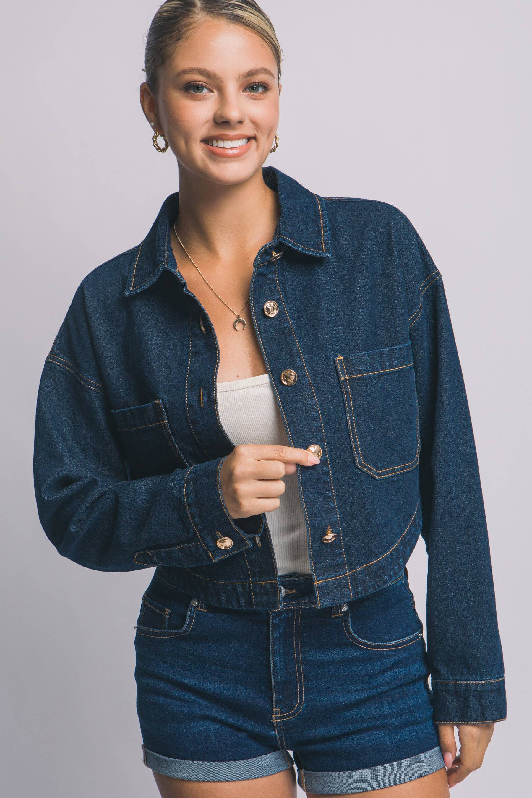 0325 Cropped Denim Jacket SI-29630