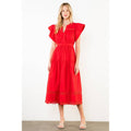 Ruffled Sleeves V-Neck Tiered Midi Dress