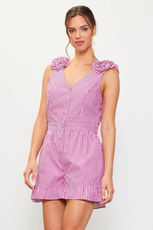 Striped Floral Shoulder Romper