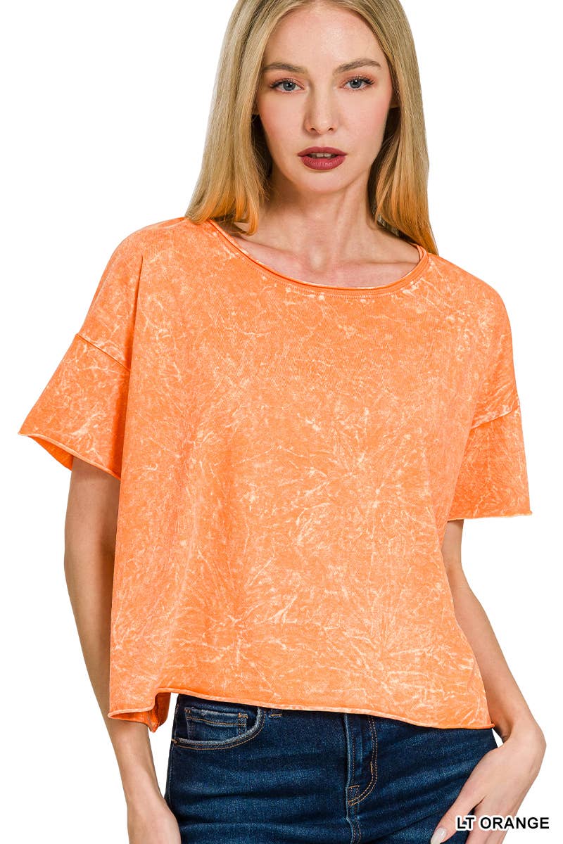 `.Washed Crew Neck Crop Tshirt