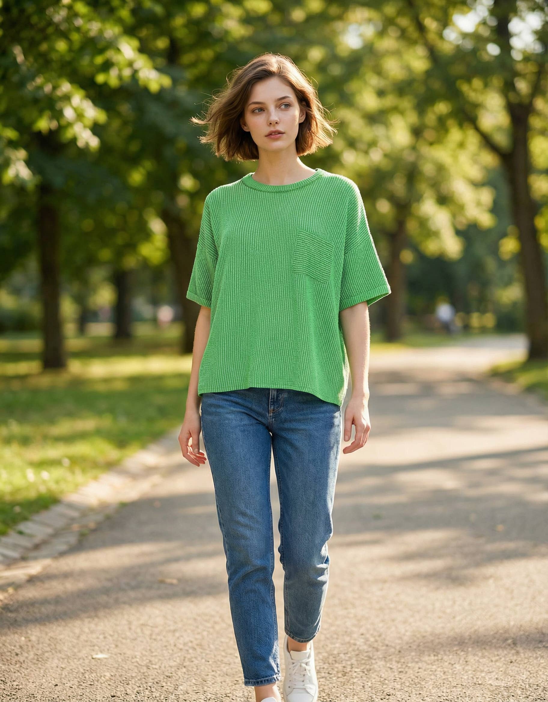 ...0224 Corded Rib Short Sleeve Front Pocket Top SI-27452