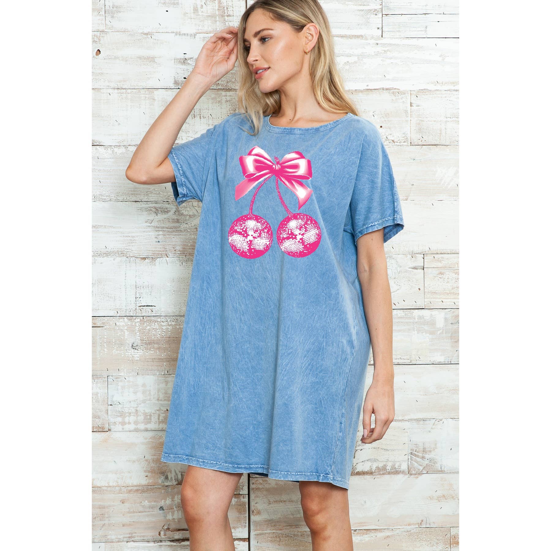 Bowknot Retro Disco Ball Mineral Washed Dress