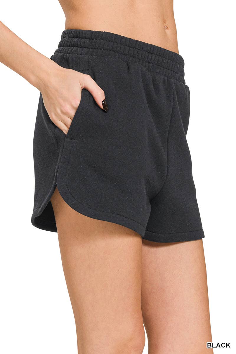 .Fleece Elastic Waistband Dolphin Shorts w/ Pockets