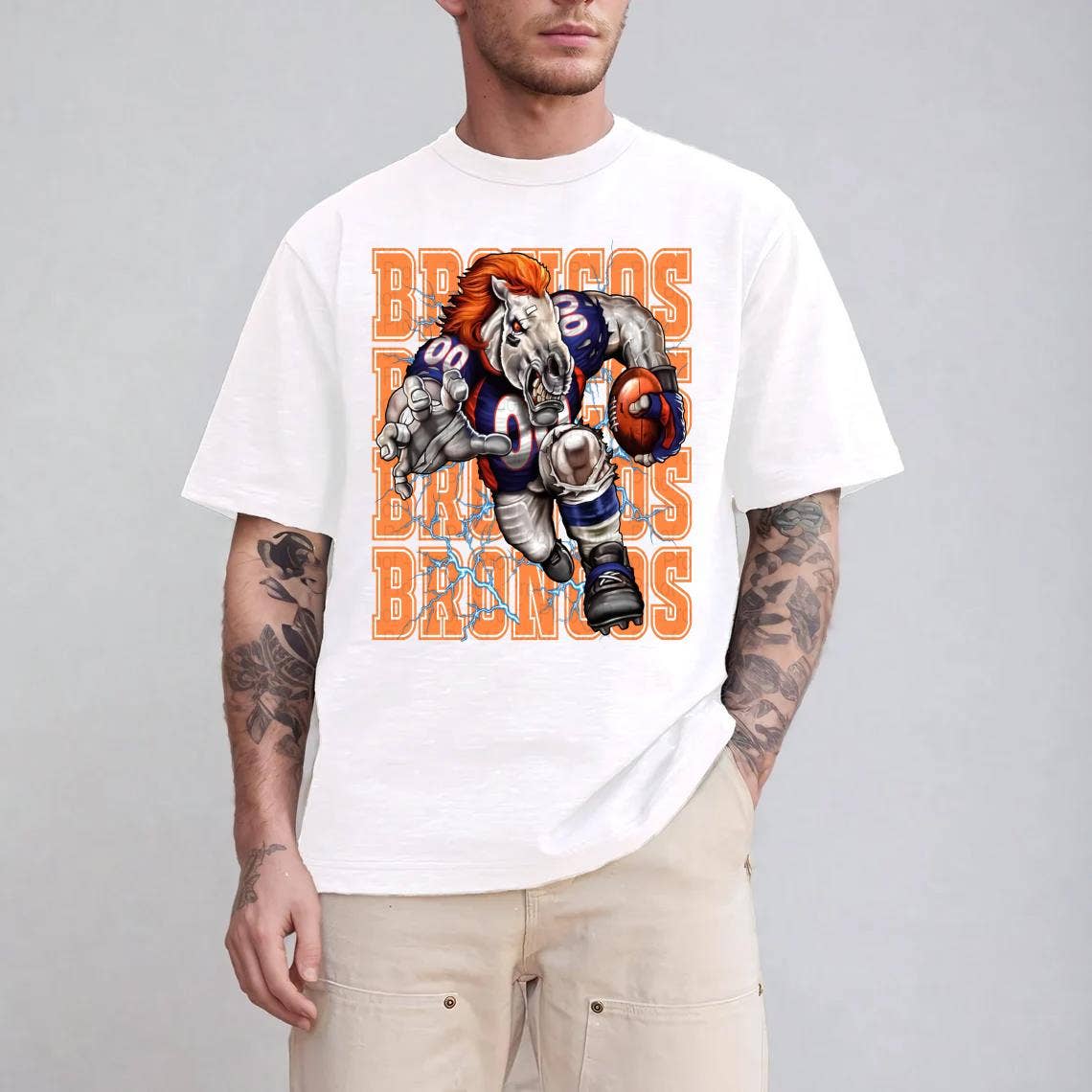 Fierce Broncos Football Mascot T-Shirt Design For Fans