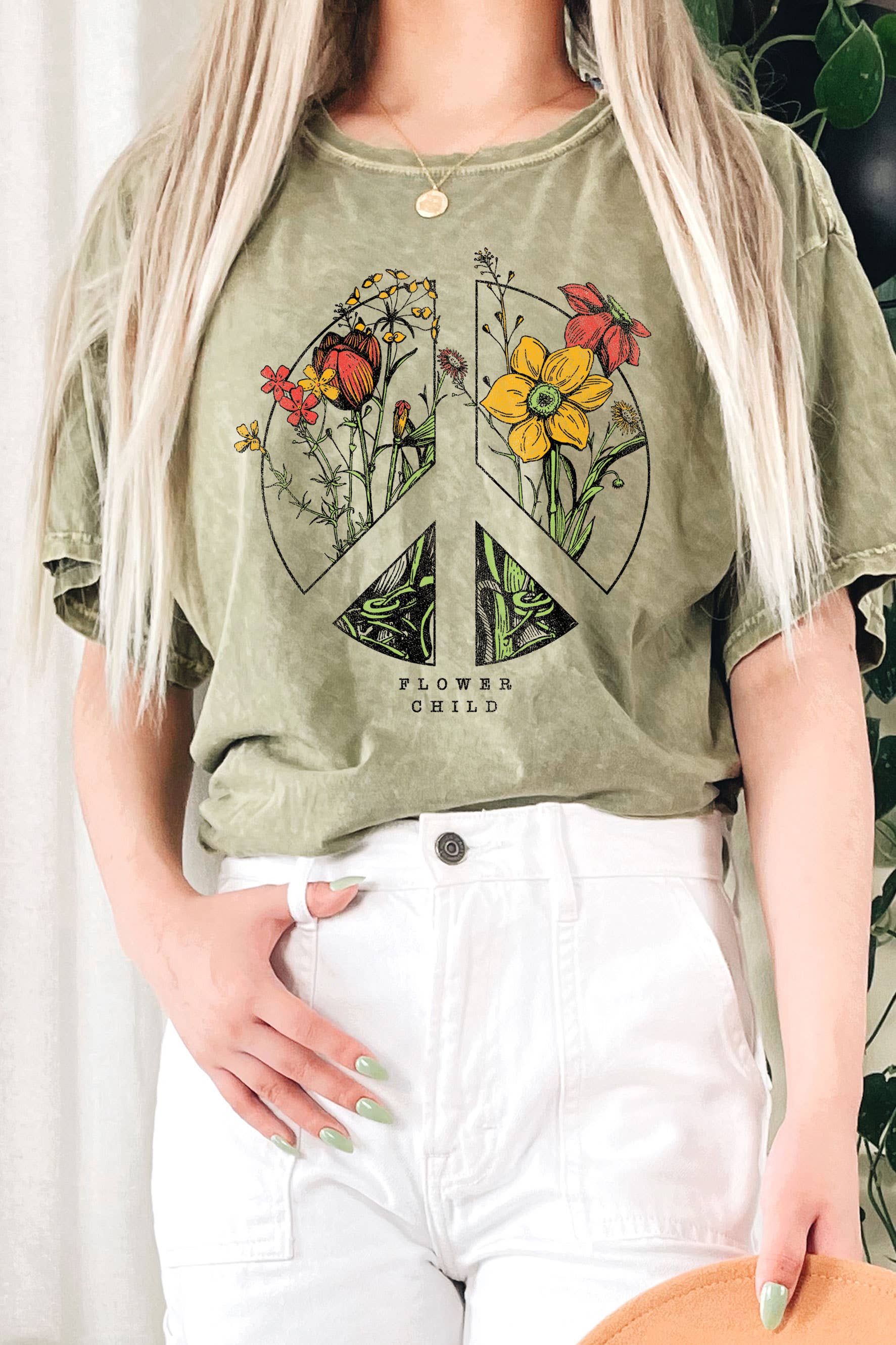 Peace Flower Child Graphic Mineral Graphic Long Crop Top