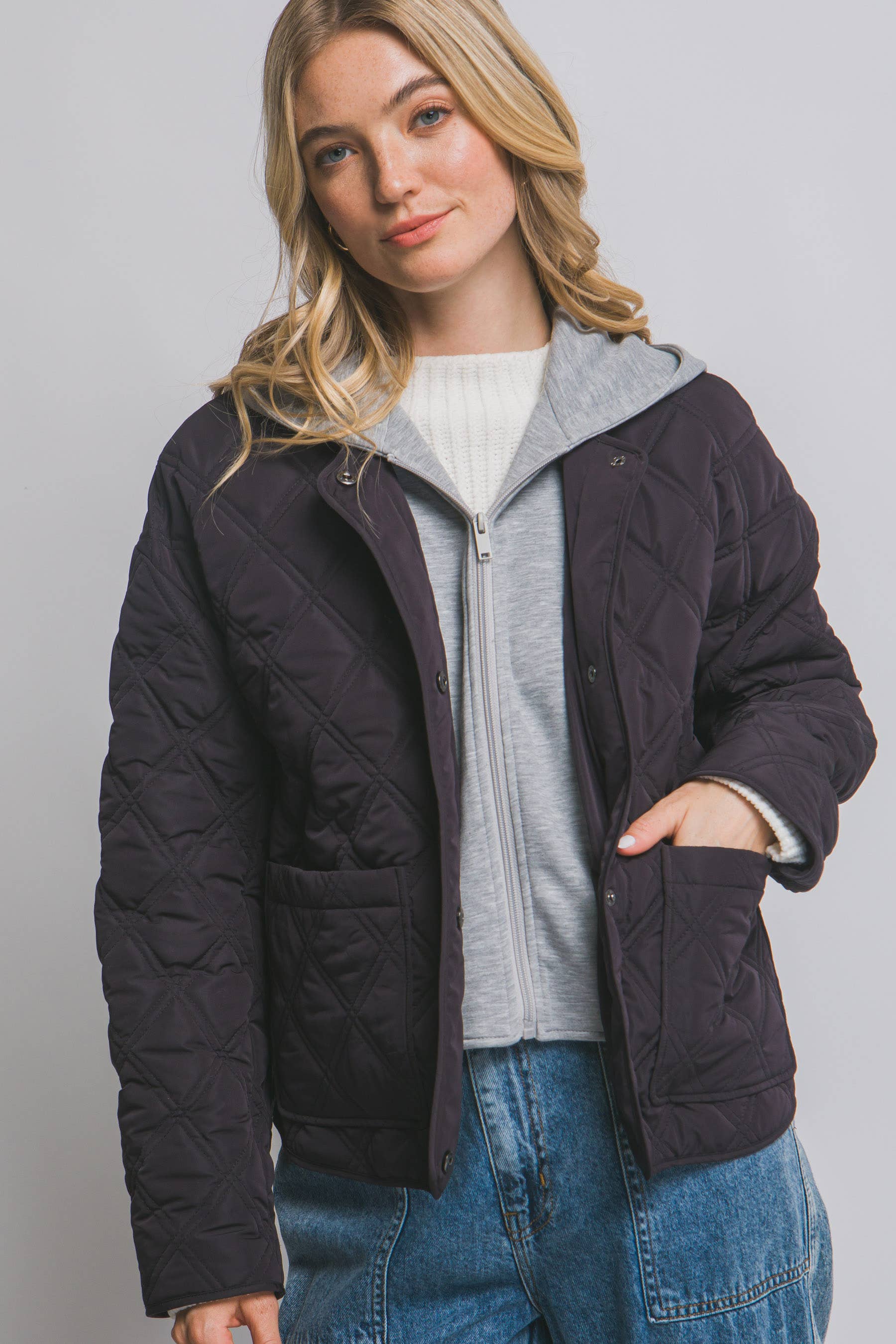 1120 Hooded Contrast Combination Jacket w/ Pockets SI-28680