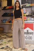 P5537A Spaghetti Tie Waist Stripe Patterned Wide Pants
