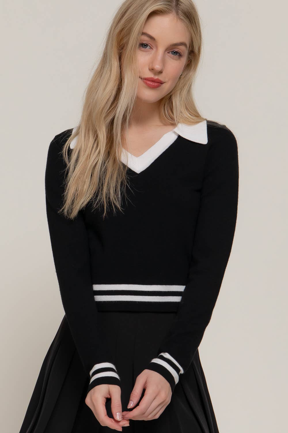0913 Long Sleeve Stripe Polo Sweater SI-28365