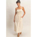 Striped Spaghetti Strap Smocking Midi Dress