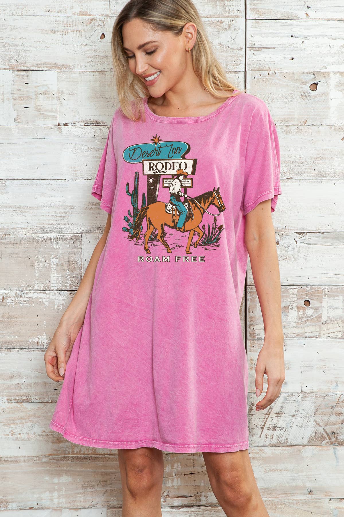 Women Rodeo Graphic Print Mineral Wash Dress